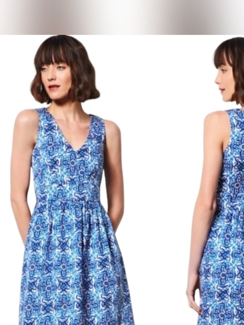 Milly For DESIGN Nation Blue & White Printed Sleeveless Womens Dress